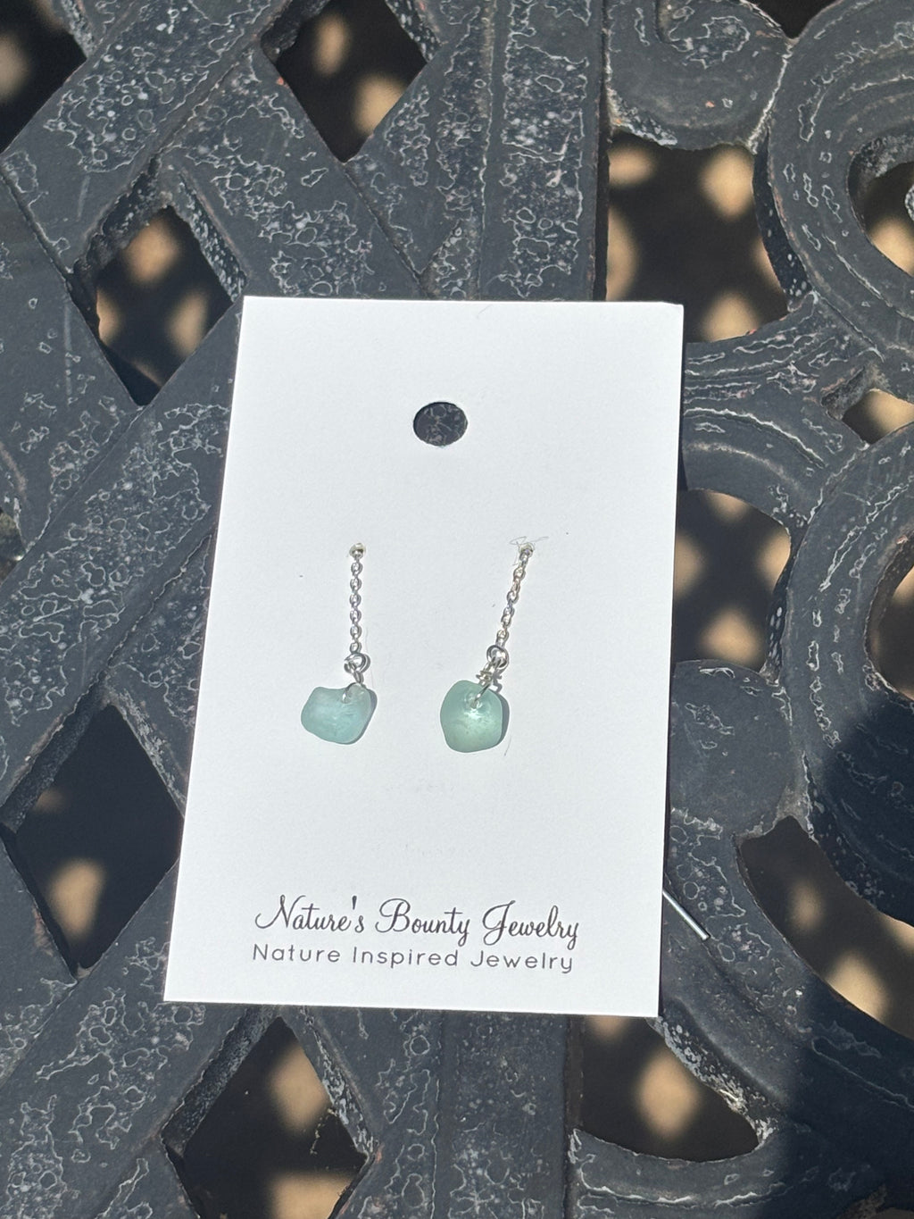 Single chain through sea glass earrings