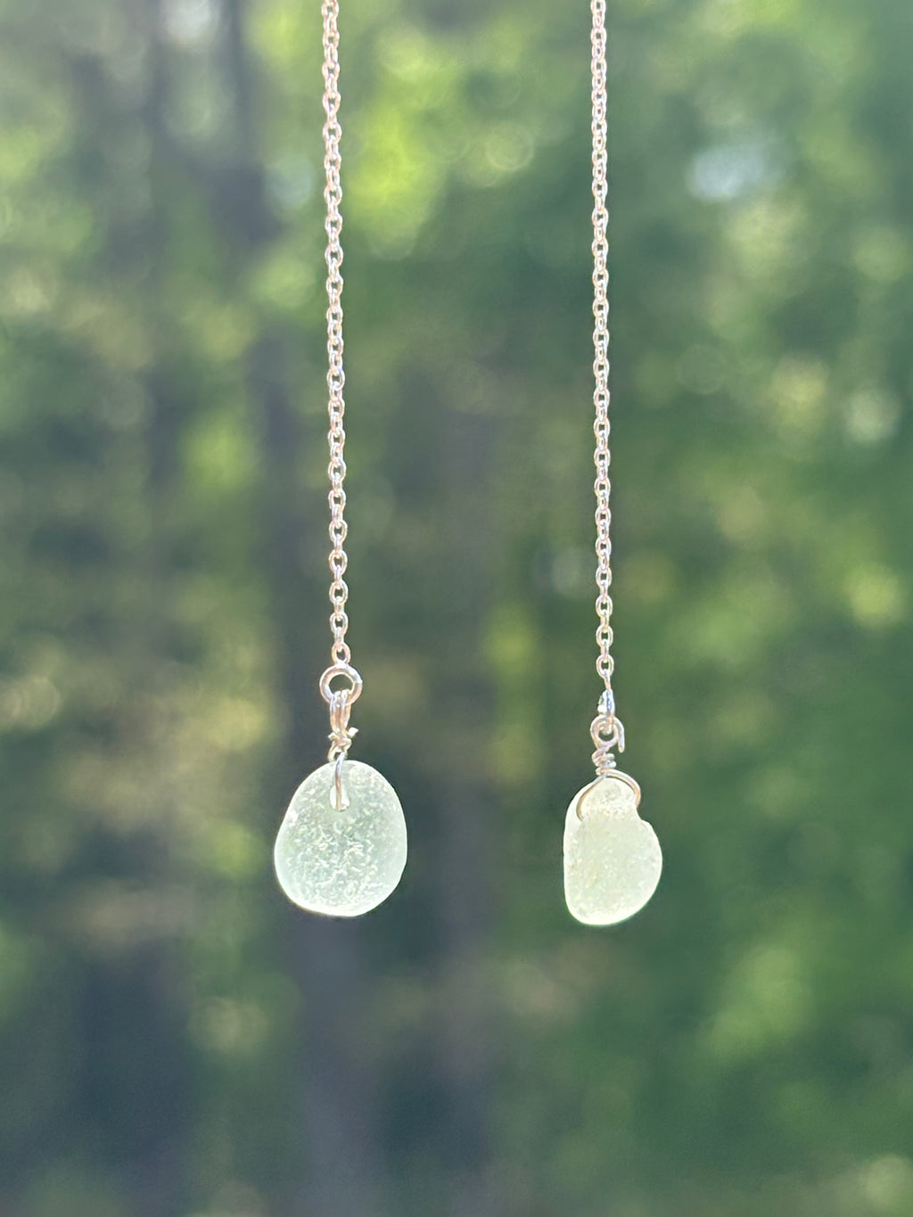 Single chain through sea glass earrings