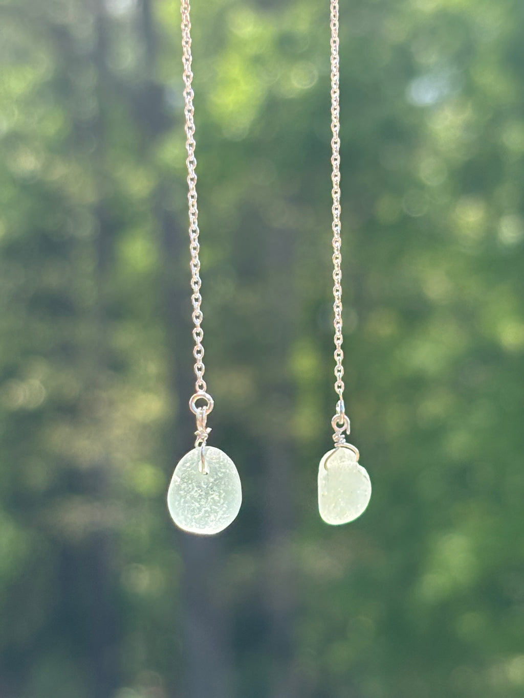Single chain through sea glass earrings