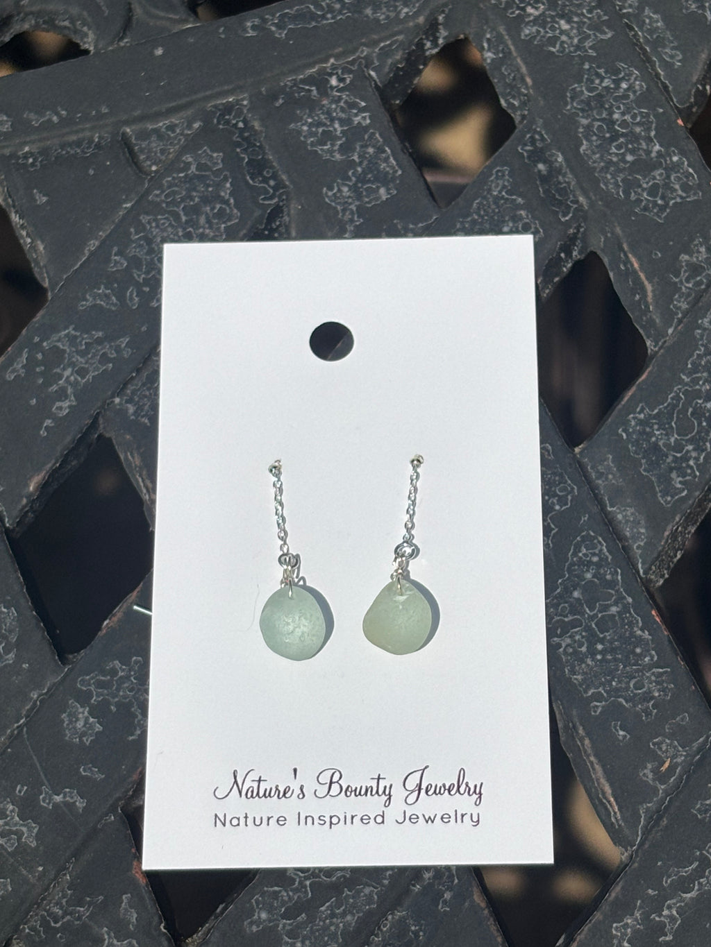 Single chain through sea glass earrings