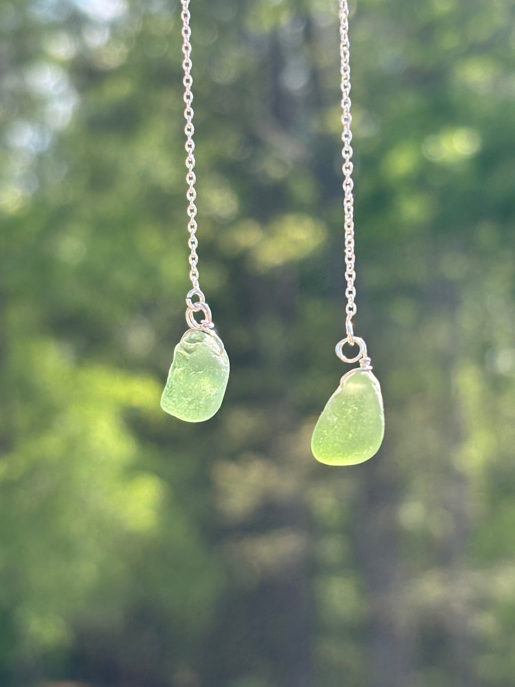 Single chain through sea glass earrings