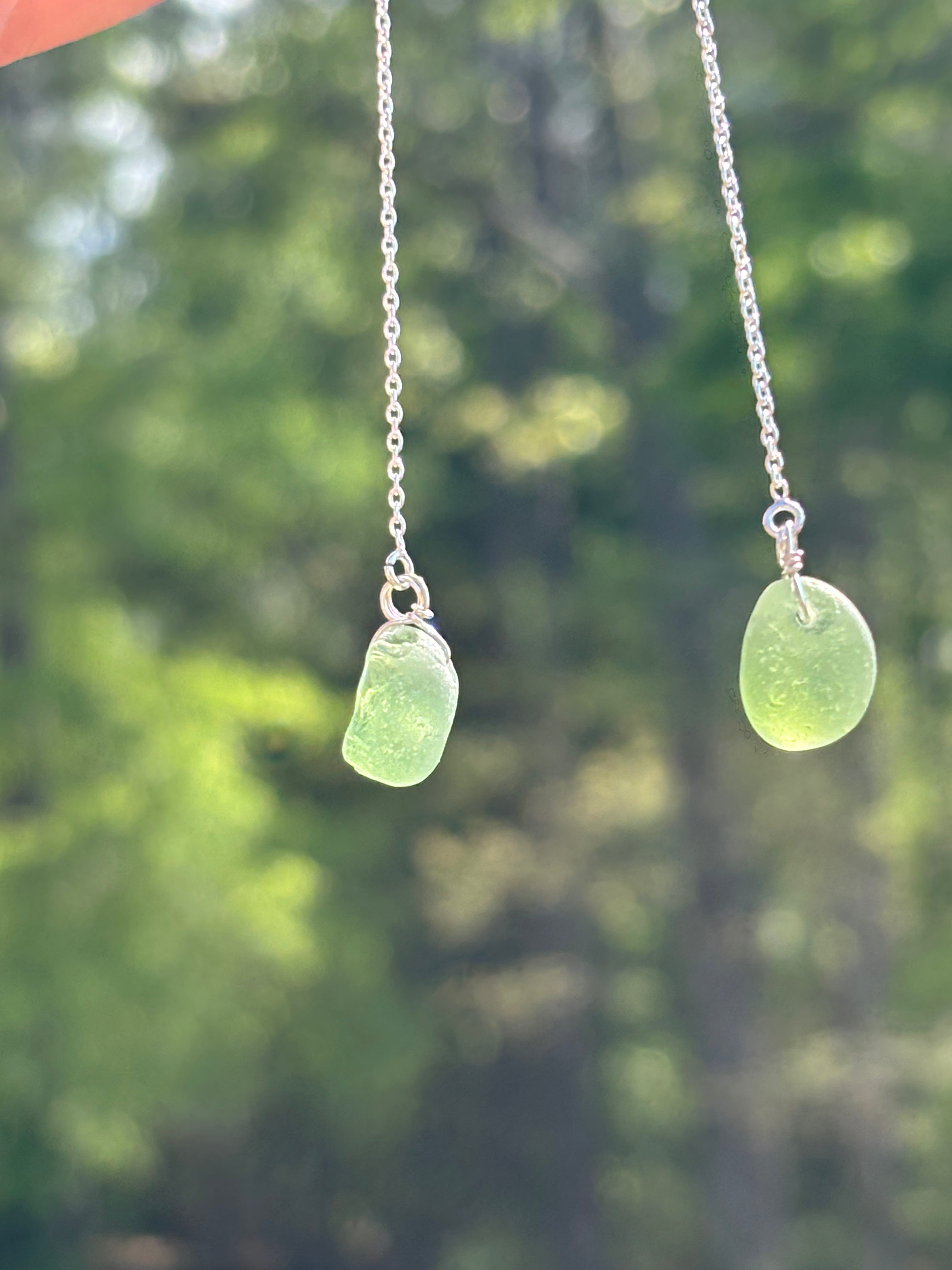 Single chain through sea glass earrings
