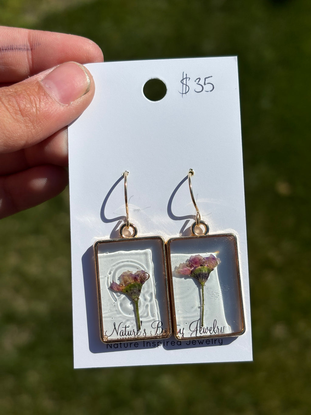 Pink and purple wax flower earrings