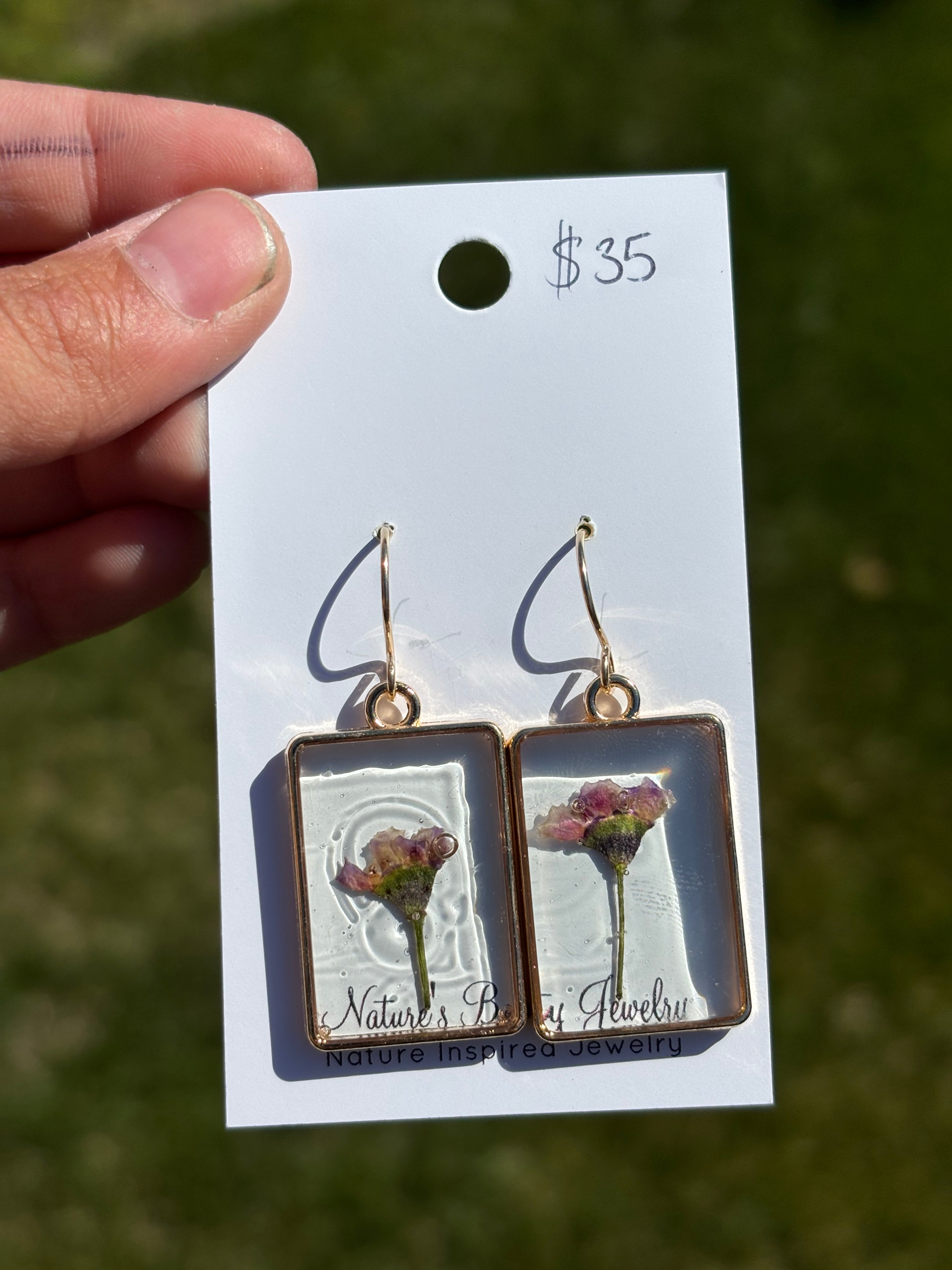 Pink and purple wax flower earrings