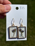 Purple/blue wax flower earrings