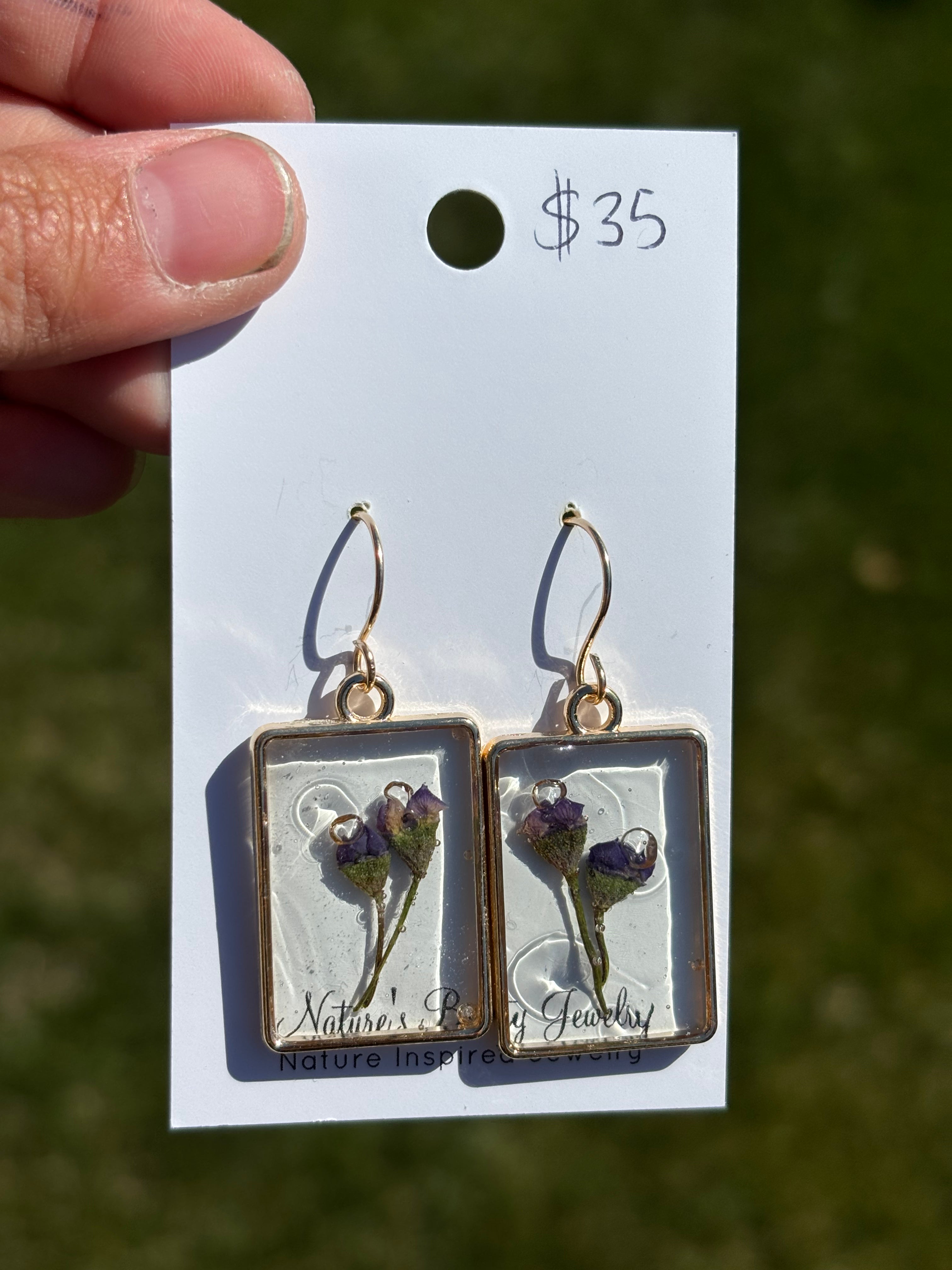 Purple/blue wax flower earrings