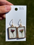 Pink and purple wax flower earrings