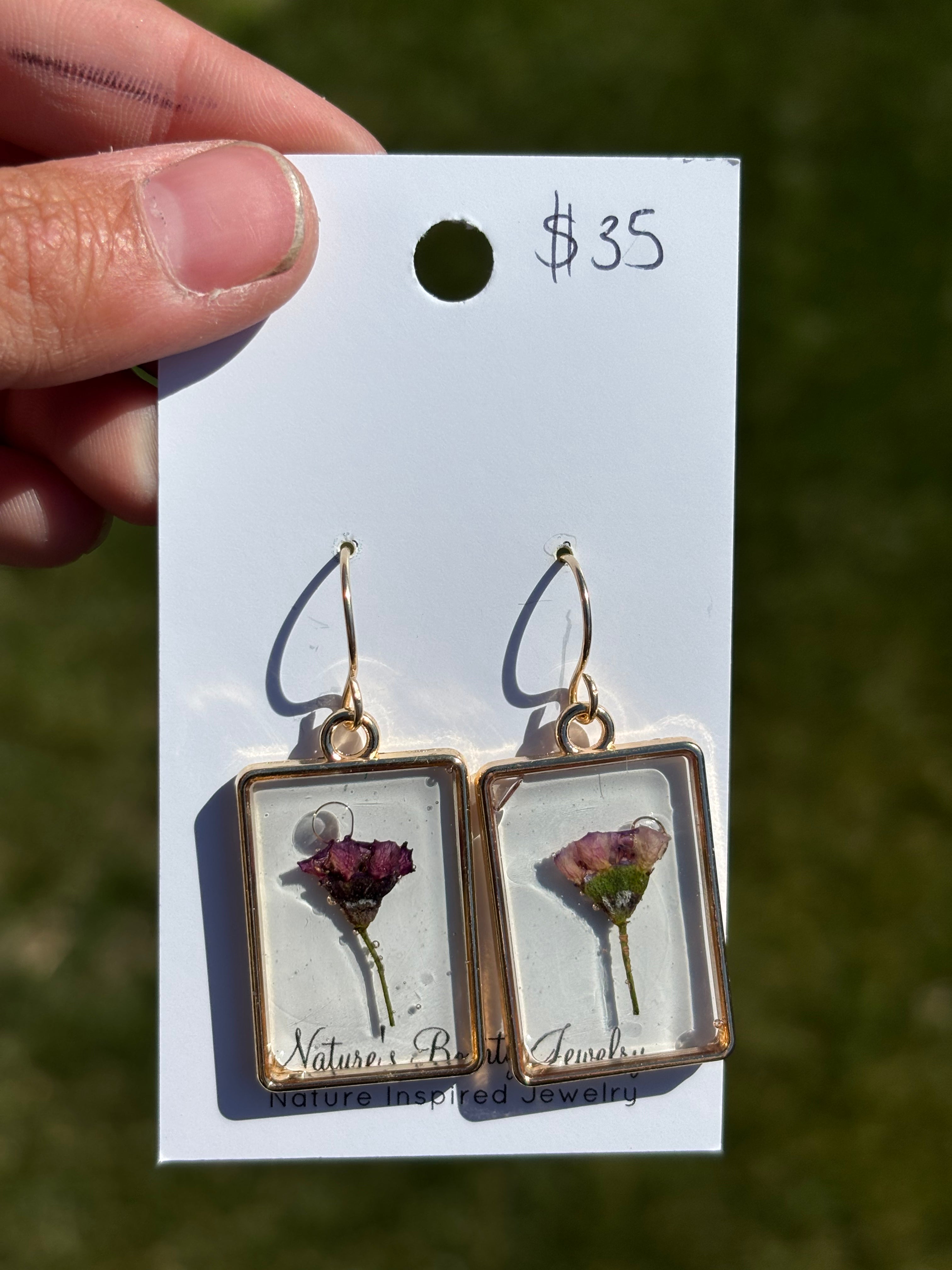 Pink and purple wax flower earrings