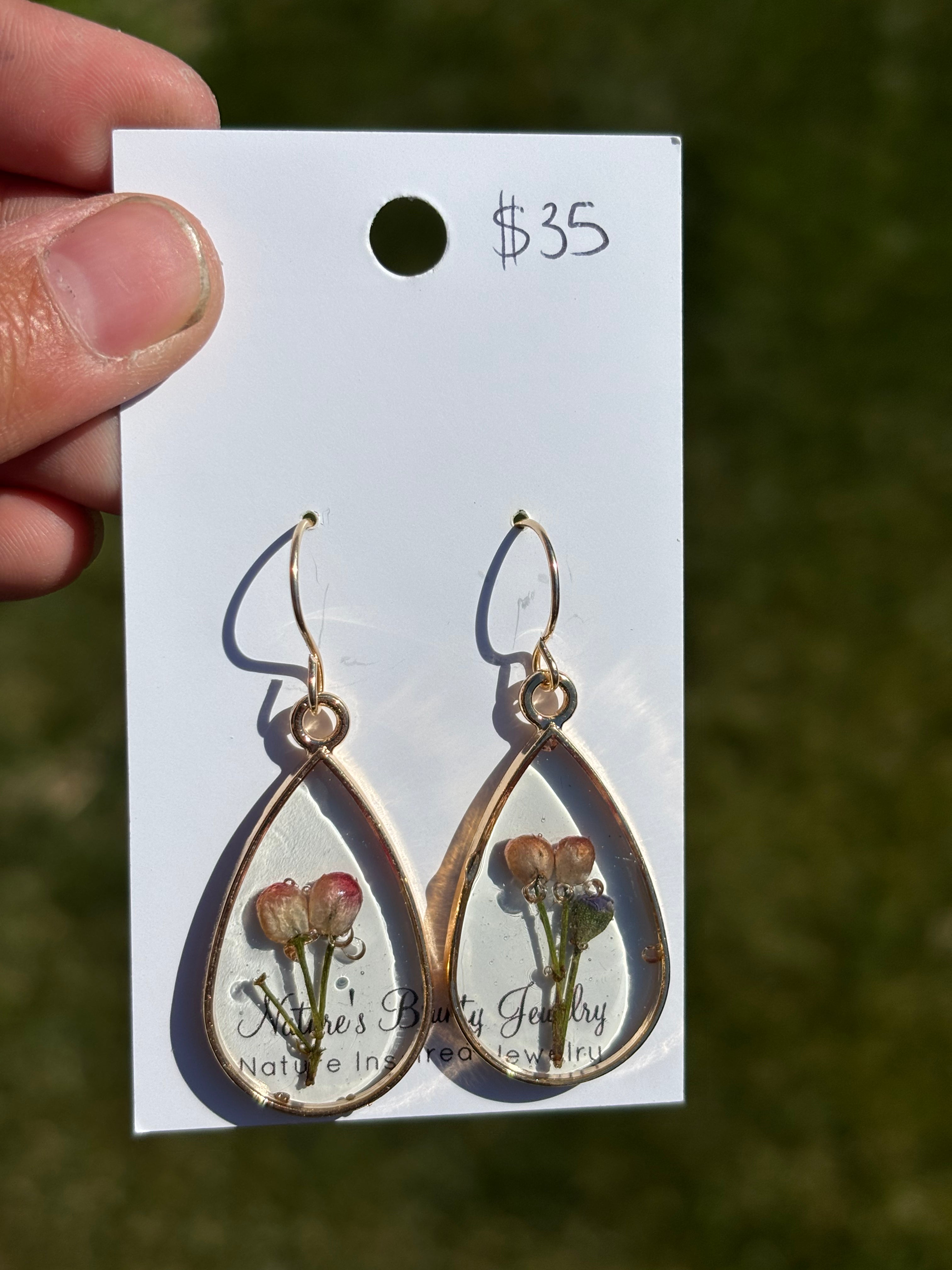 Pink wax flower earrings