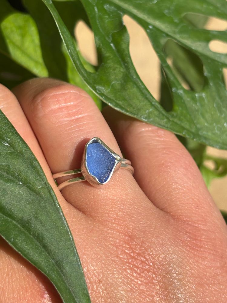 Cornflower blue Seaglass ring