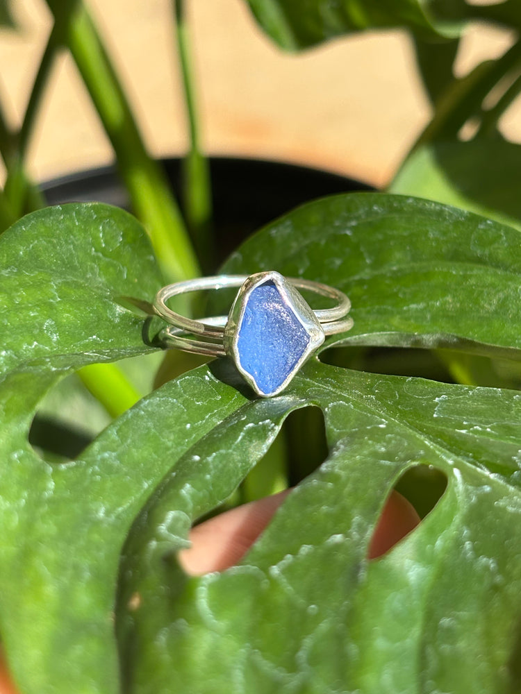 Cornflower blue Seaglass ring