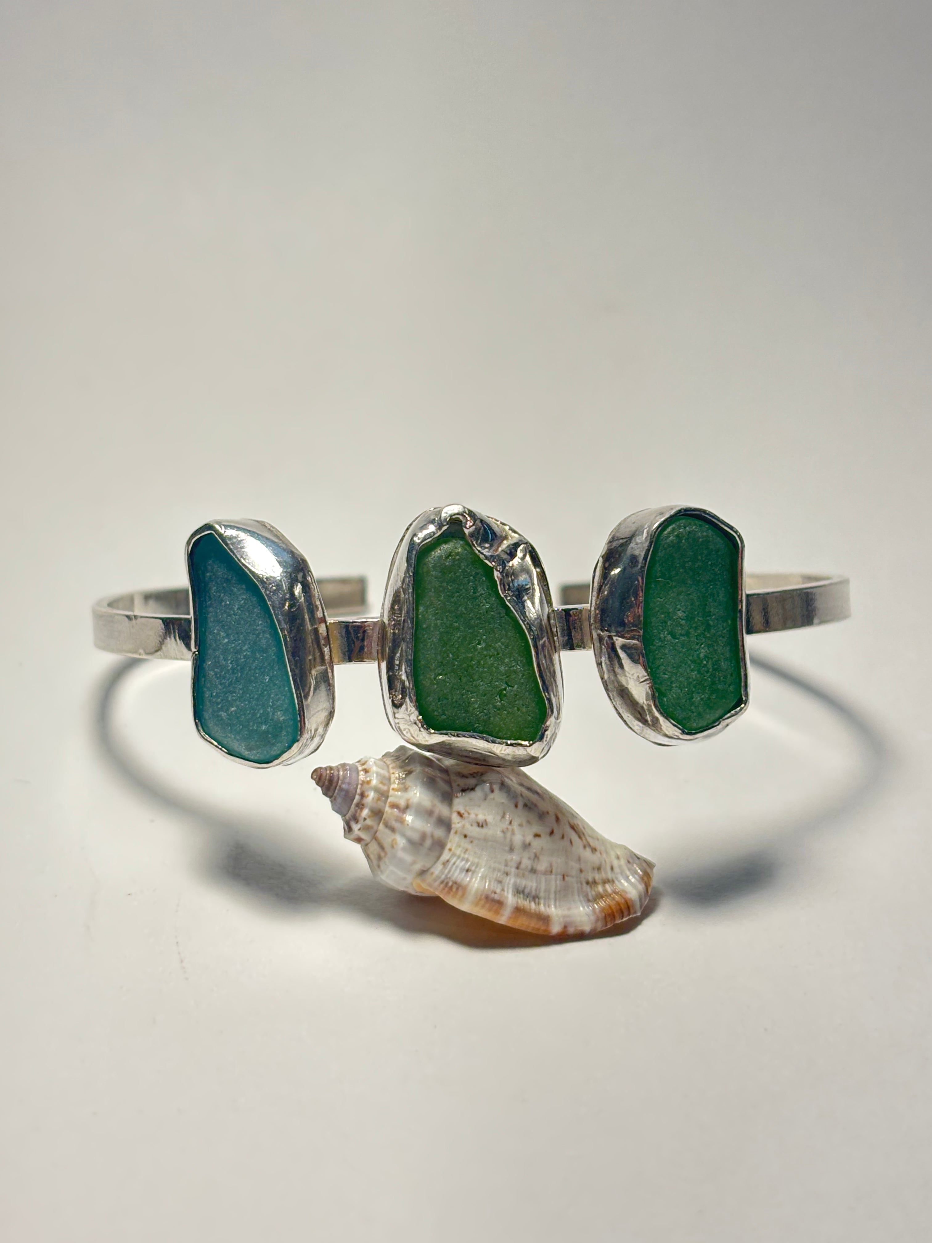 One-of-a-kind Sea glass Cuff bracelet