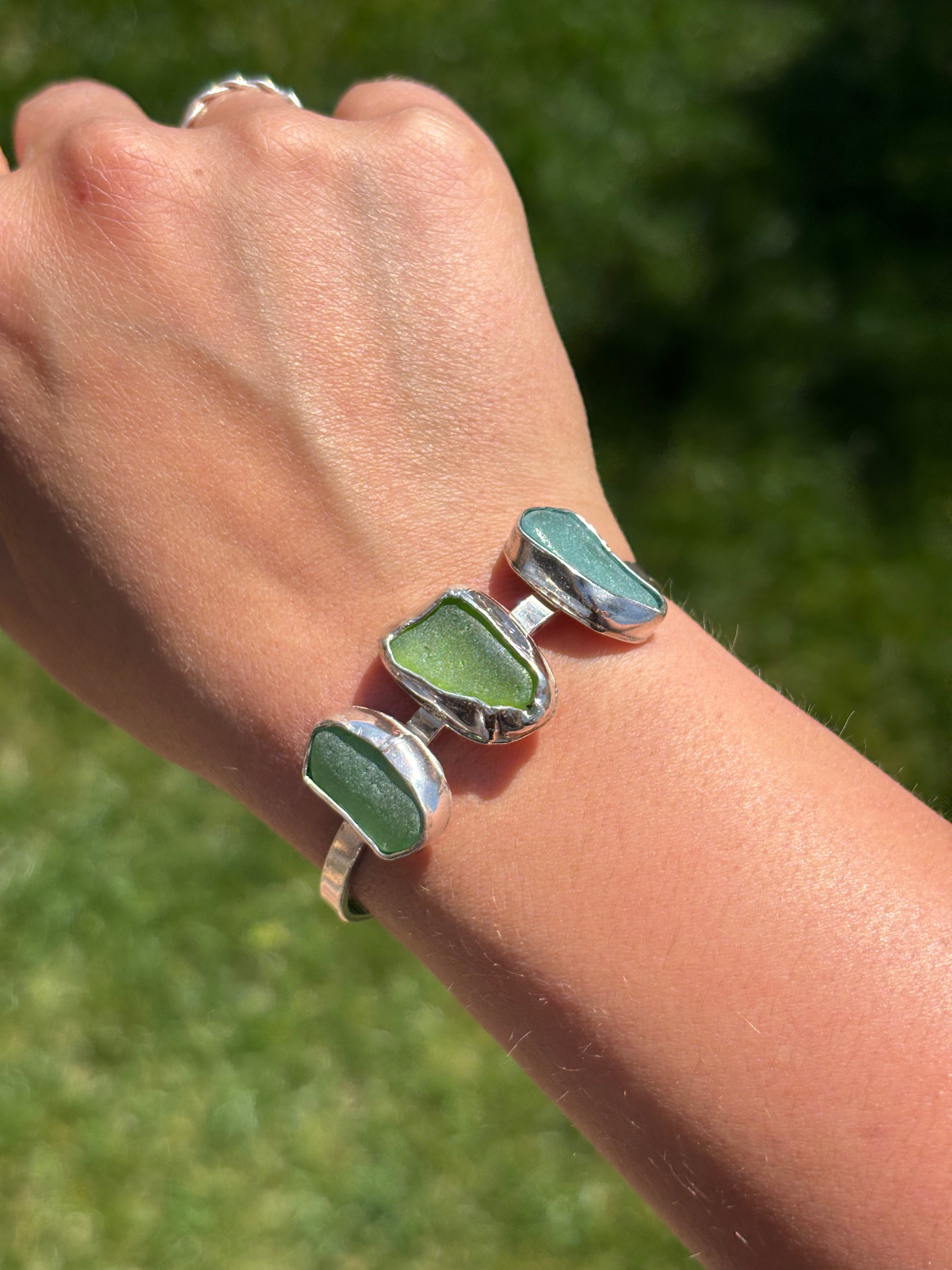 One-of-a-kind Sea glass Cuff bracelet