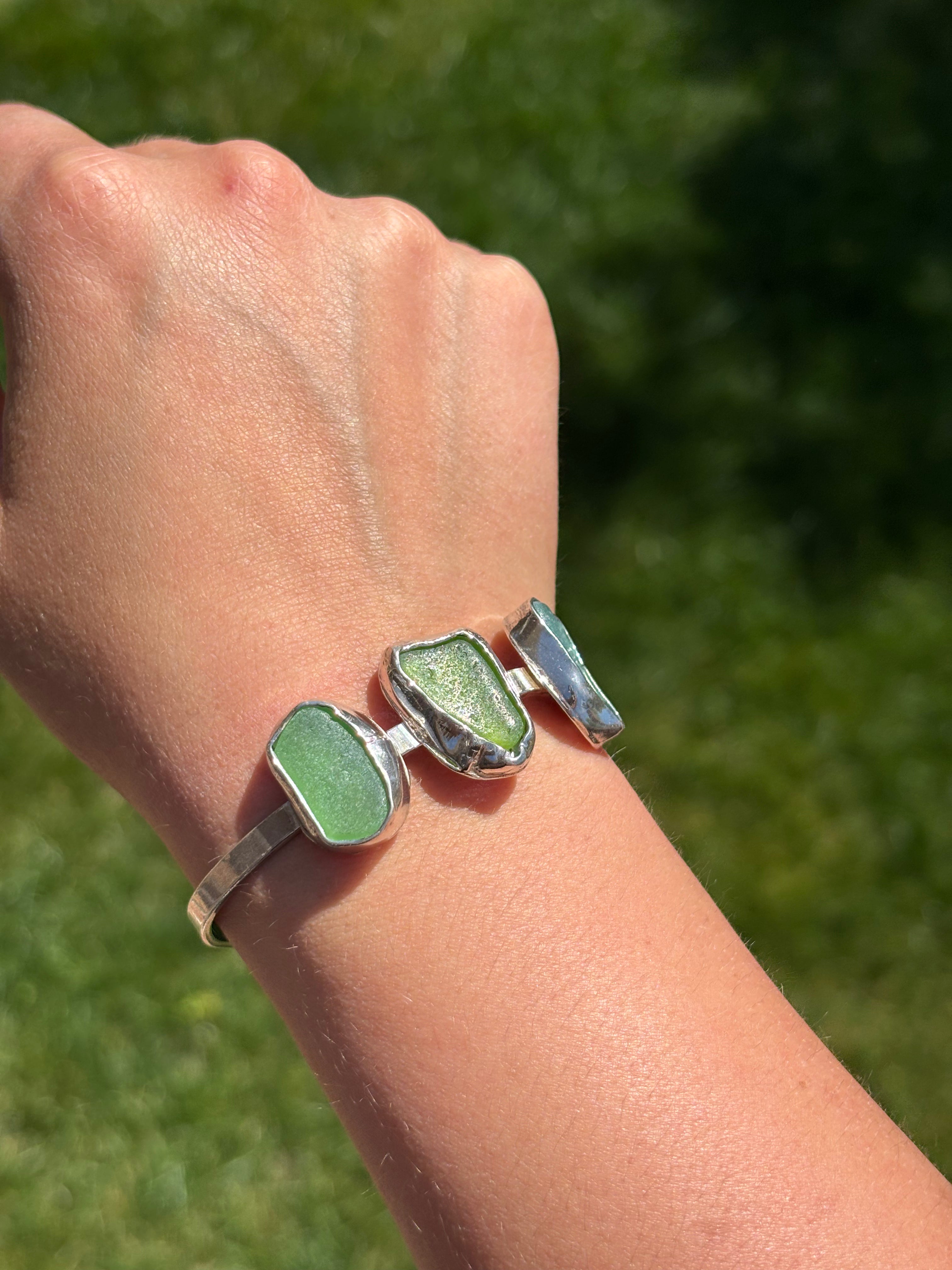 One-of-a-kind Sea glass Cuff bracelet
