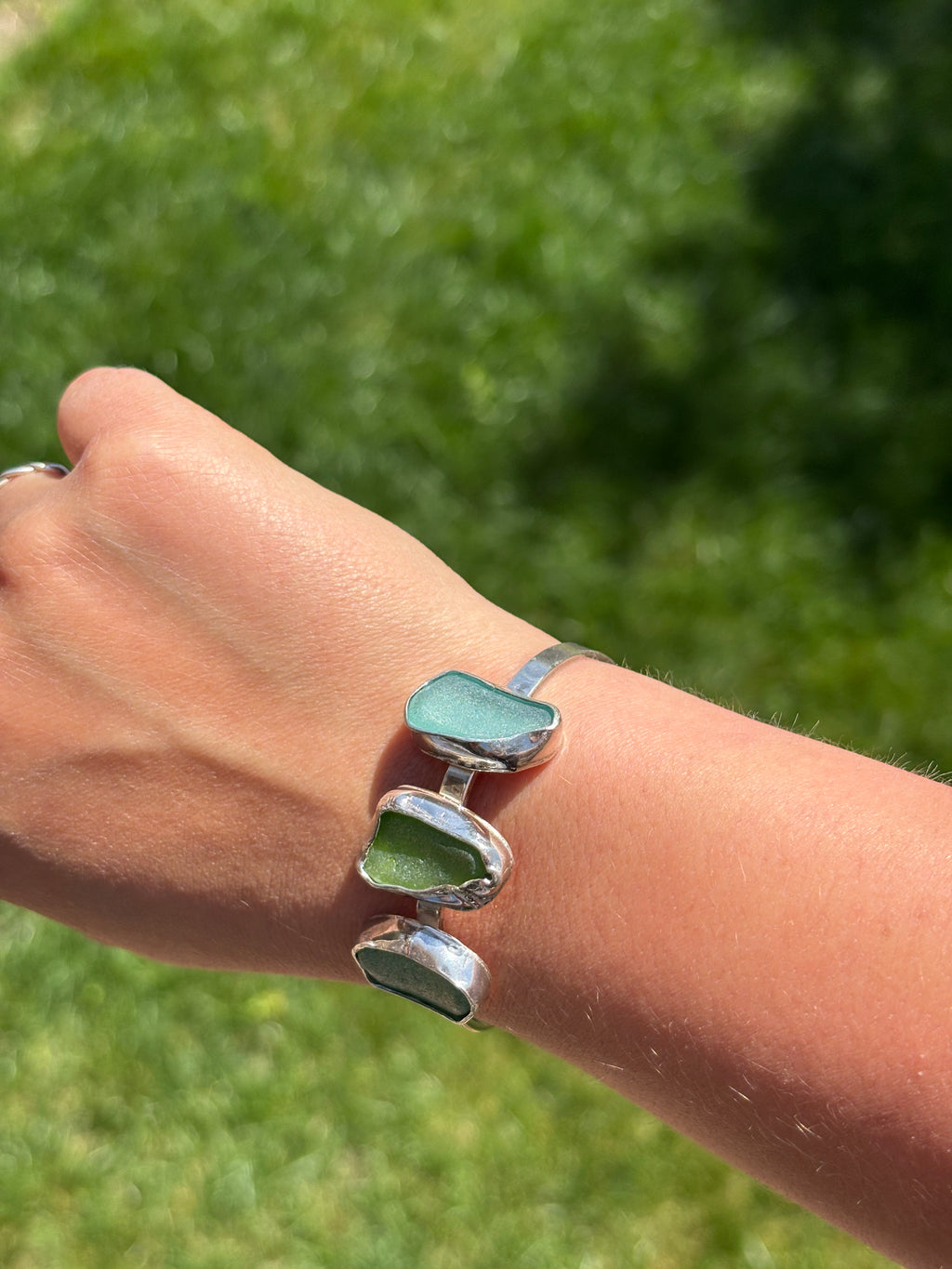 One-of-a-kind Sea glass Cuff bracelet