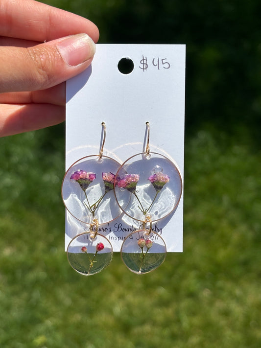 Pink wax flower earrings