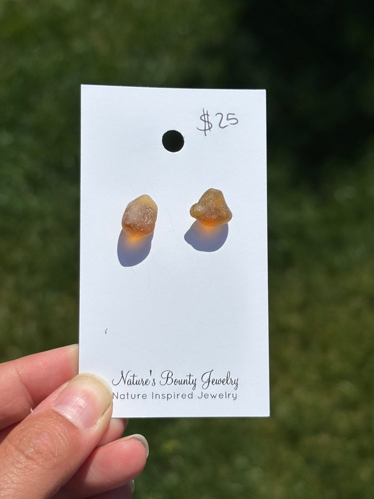 Brown sea glass studs