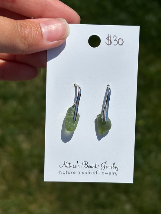 Silver sea glass earrings