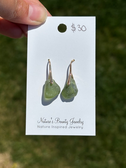Olive green Sea glass earrings