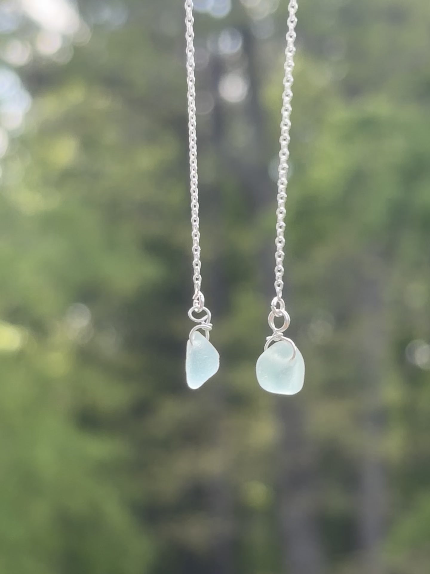 Single chain through sea glass earrings