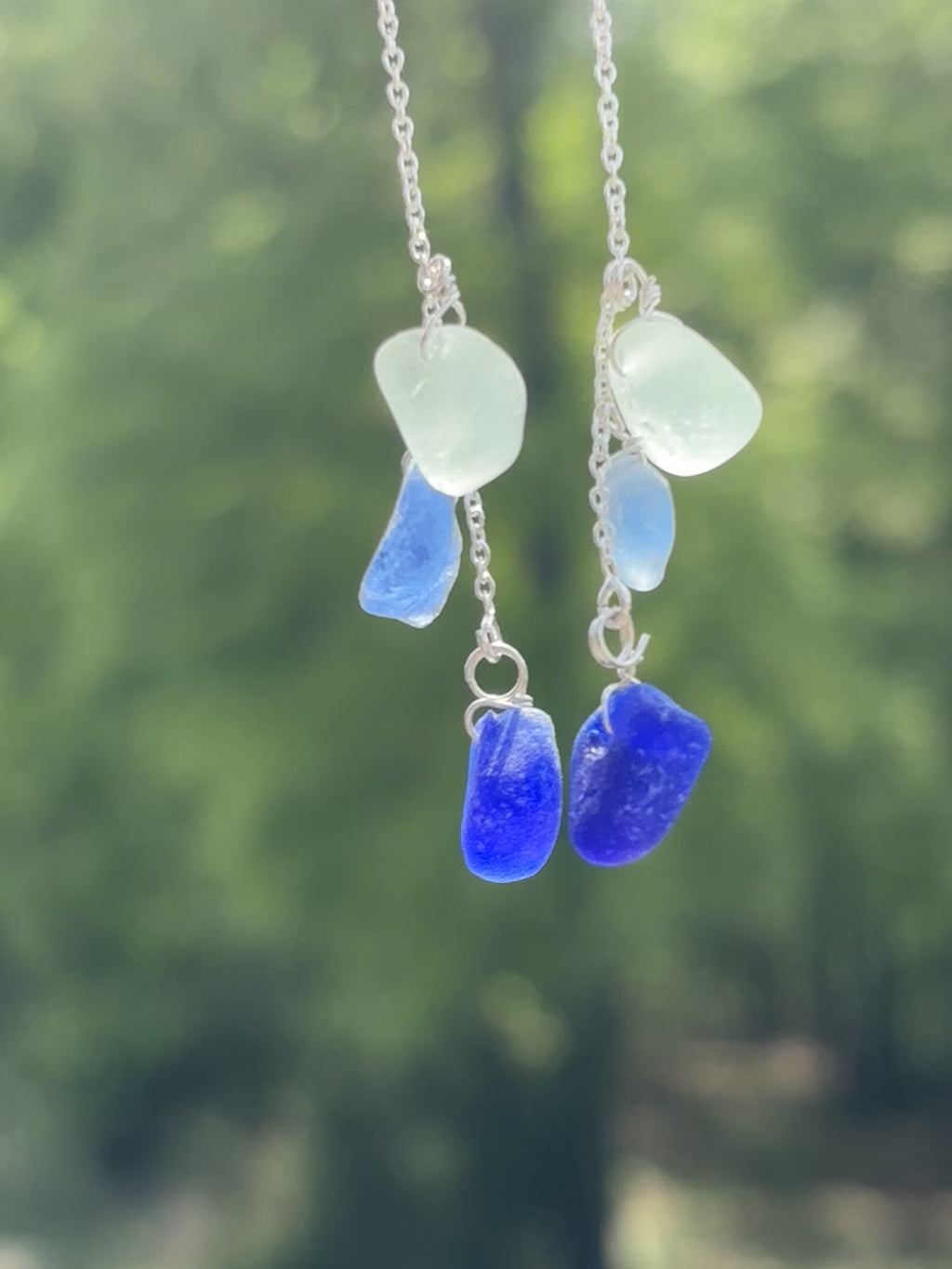 Stacked chain through Seaglass earrings