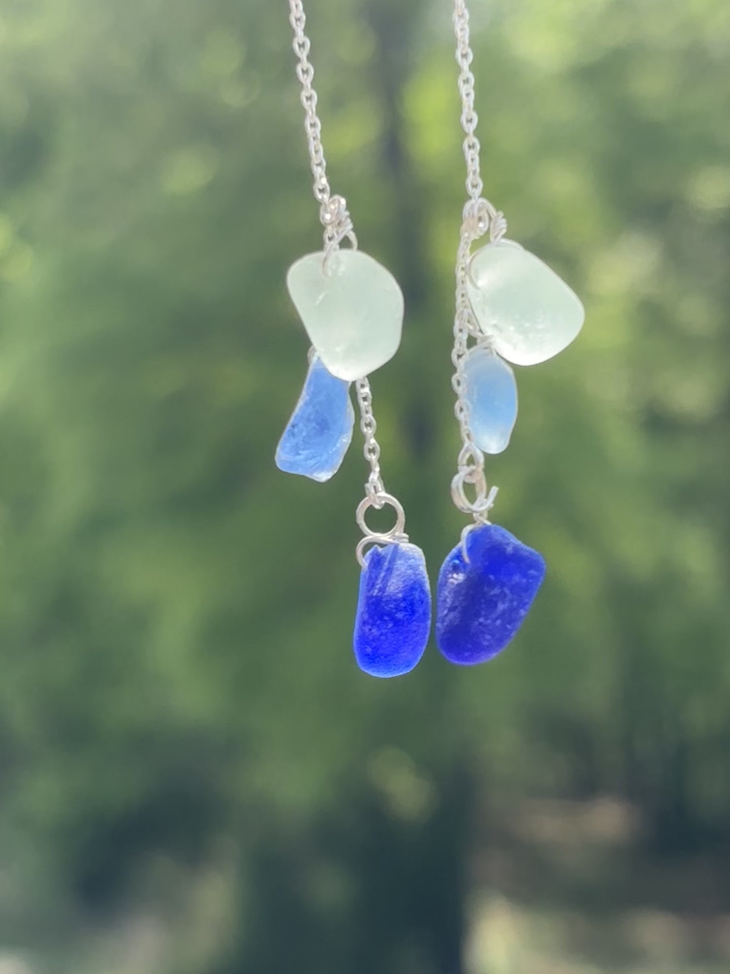 Stacked chain through Seaglass earrings