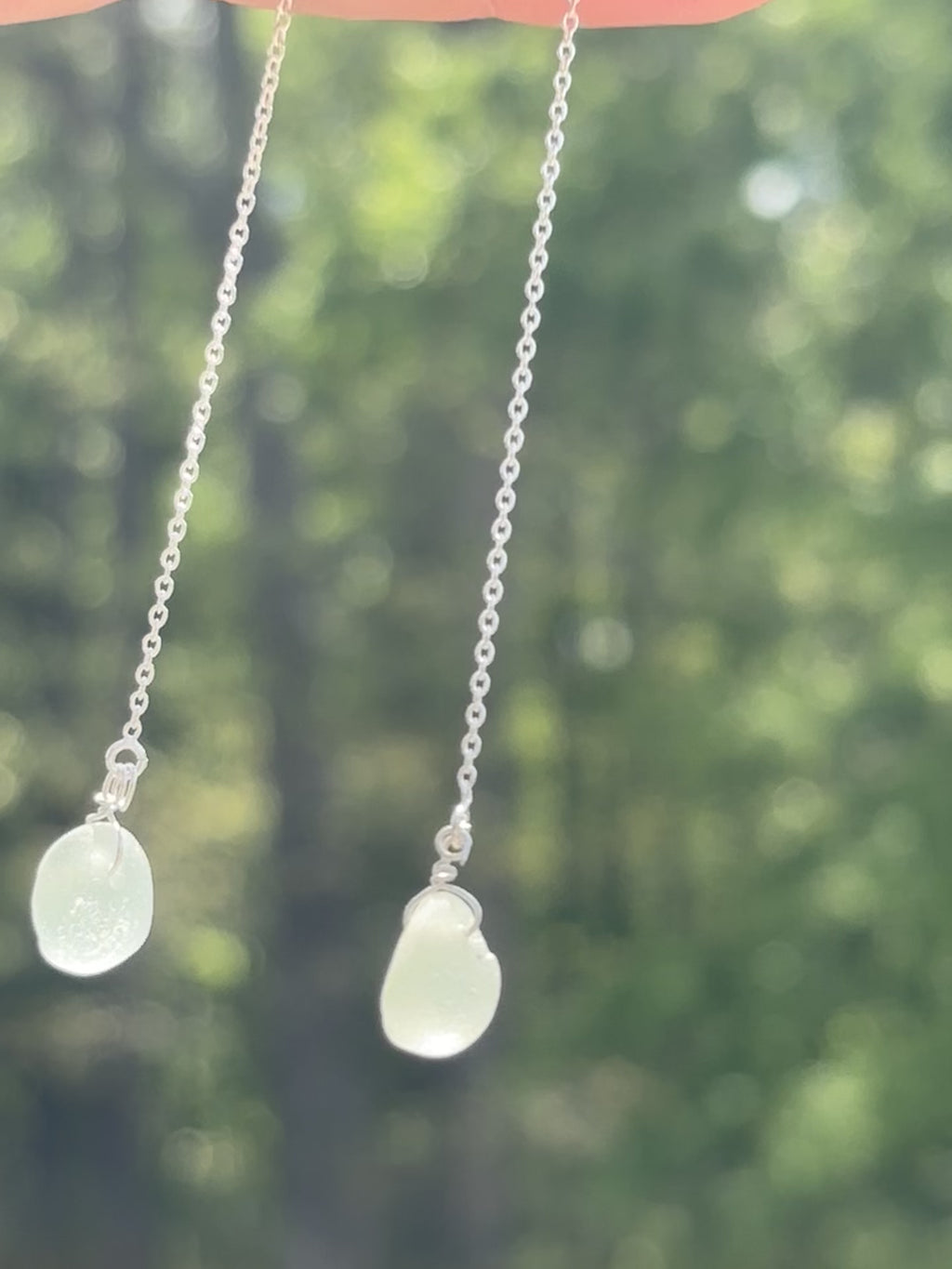 Single chain through sea glass earrings