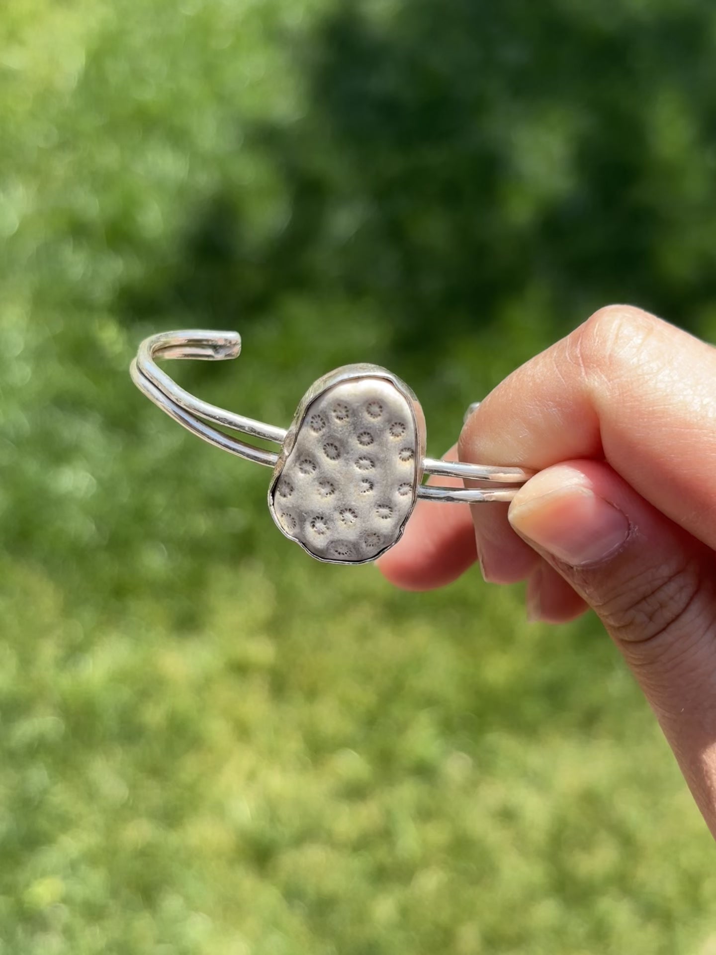 Coral Sterling silver cuff bracelet