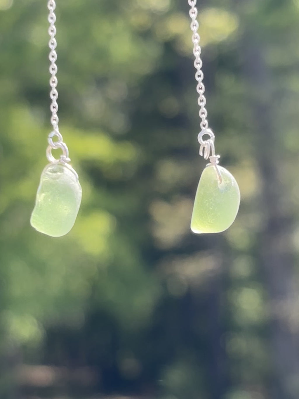 Single chain through sea glass earrings