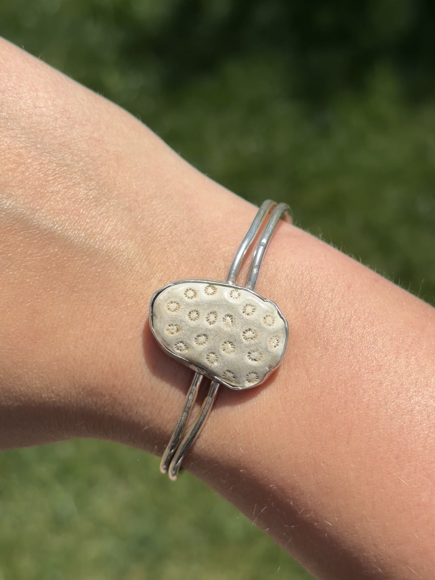 Coral Sterling silver cuff bracelet