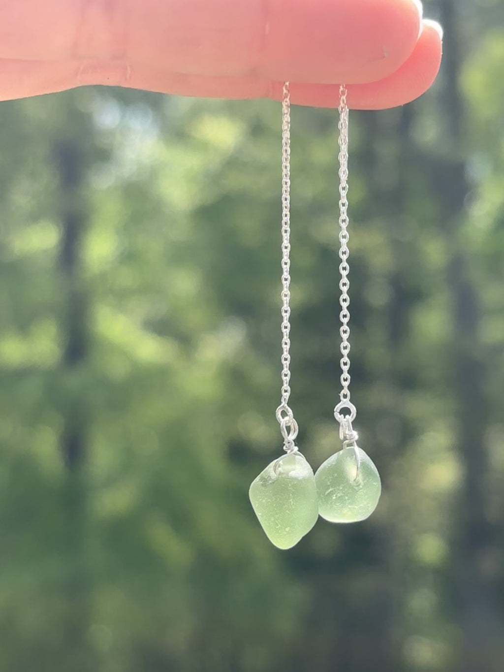 Single Seaglass chain through earrings