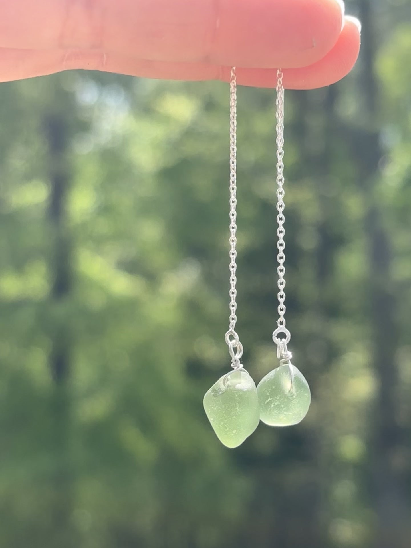 Single Seaglass chain through earrings