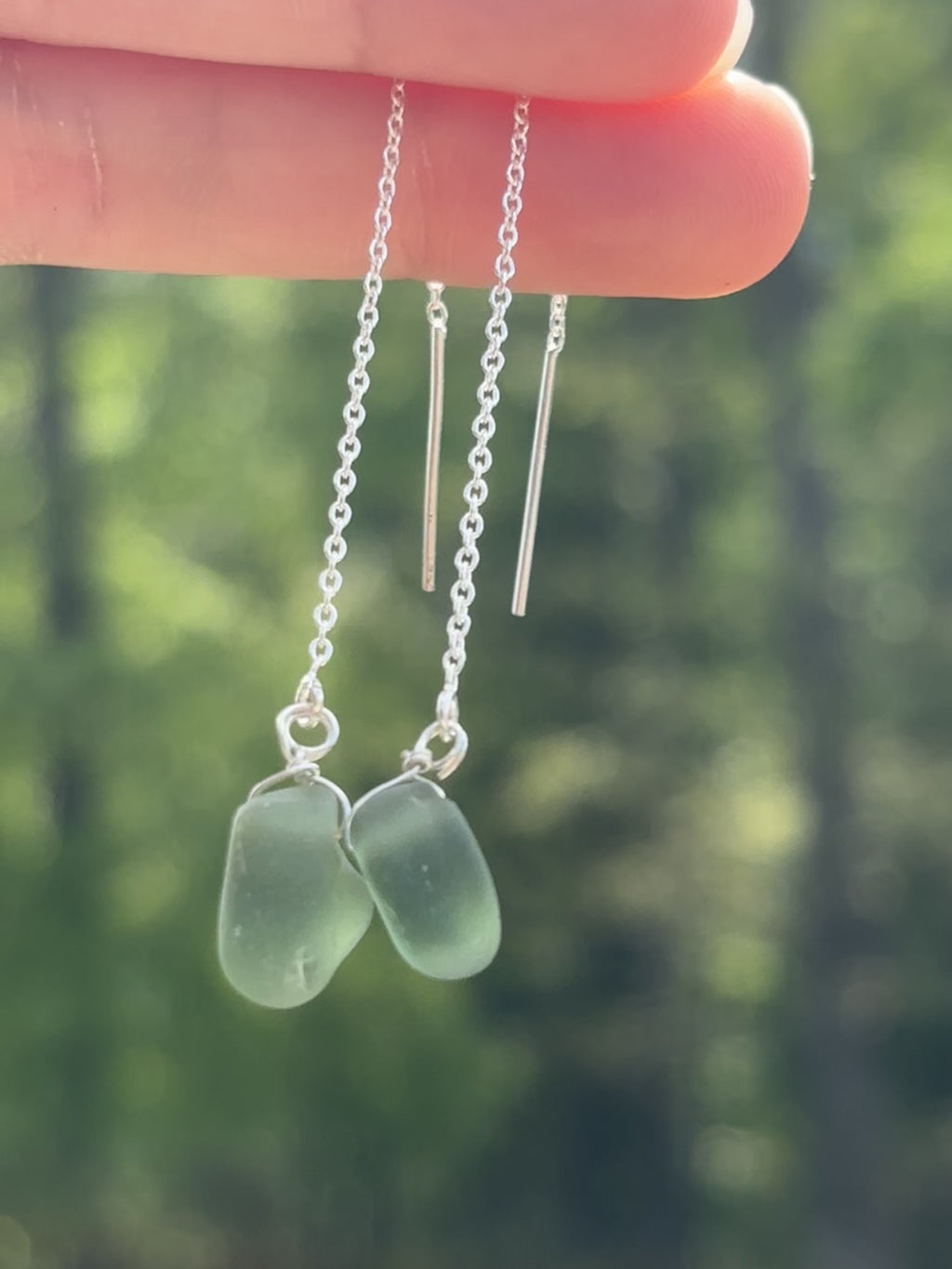 Single Seaglass chain through earrings